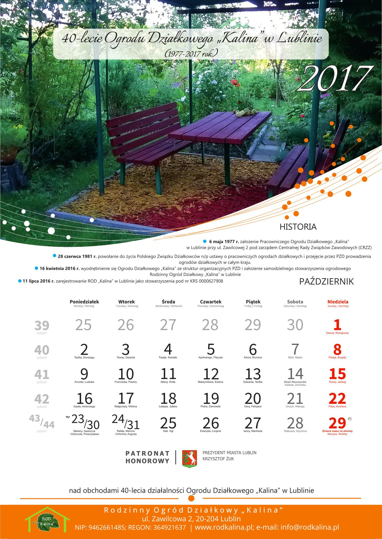 Kalendarz - 40-lecie ROD Kalina